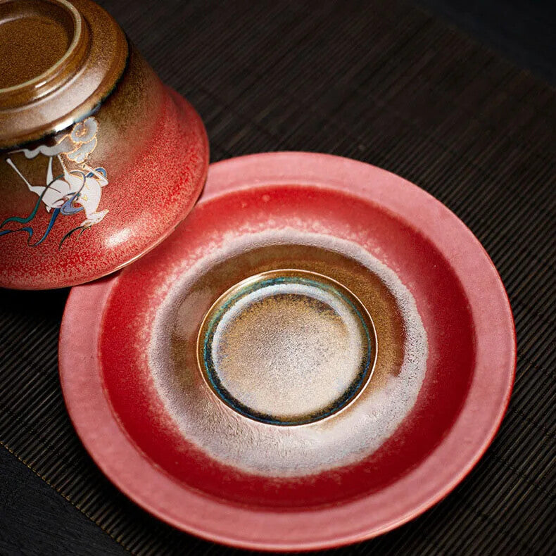 Retro Radiance Ceramic Gaiwan Chinese Tea Set Sancai Tea Bowl Portable