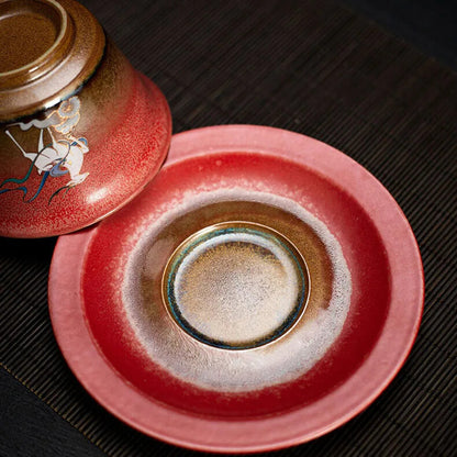 Retro Radiance Ceramic Gaiwan Chinese Tea Set Sancai Tea Bowl Portable