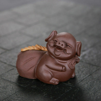 Yixing Zisha Artware Tea Pet Wealthy Mascot Pig Statue Table Decoration Ornament