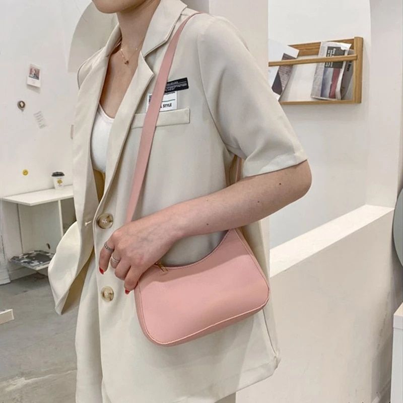 Fashion Handbags Retro Leather Temperament Shoulder Underarm Bag Baguette Shape