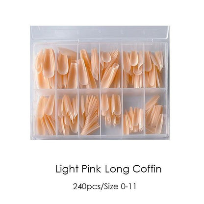 False Nail Tips Art 240Pcs Soft Gel Coffin Natural Extension Full Cover Press On