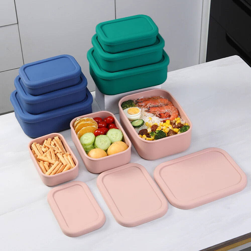 Food Storage Container Silicone Reusable Airtight Lidded Lunch Bento Snack Boxes