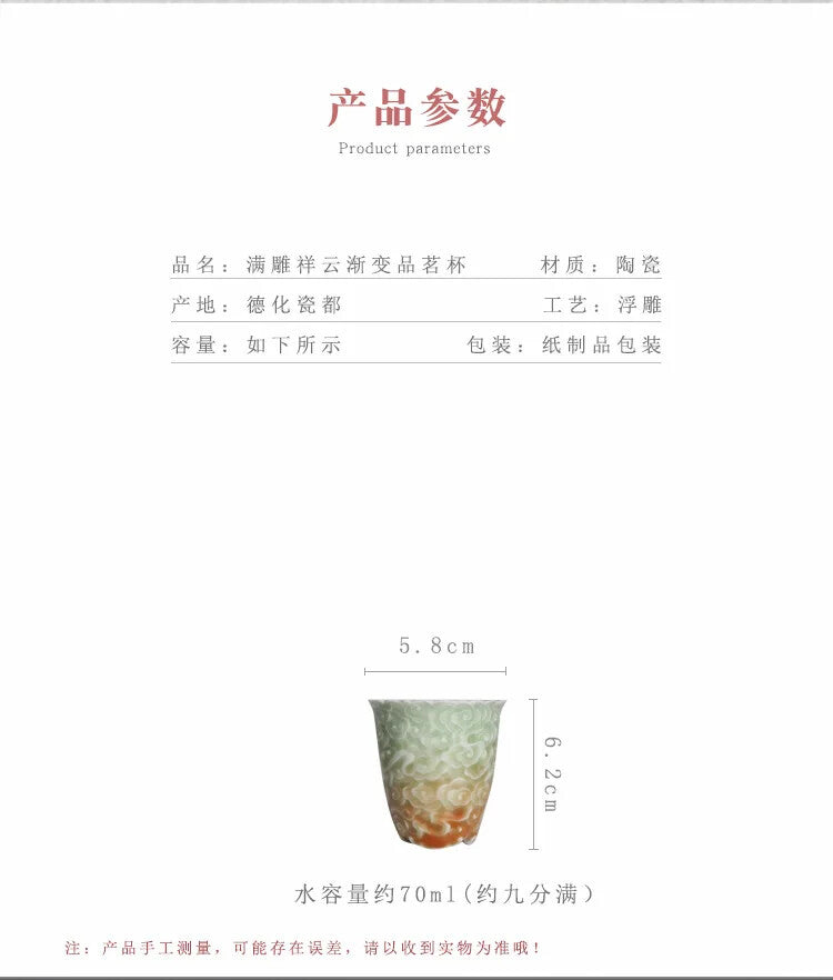 Yue Kiln Celadon Relief Gradient Color Tea Cup Carved Tea Bowl Chinese Ceramic