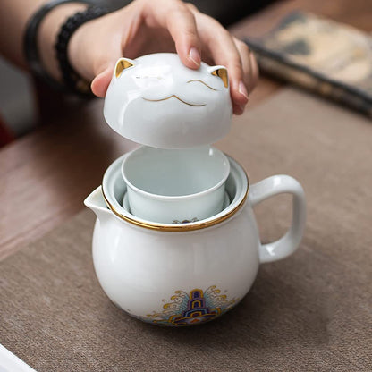 Portable Ceramic Tea Cup Set Travel Porcelain Tea Pot Cups Set With Handle Bag