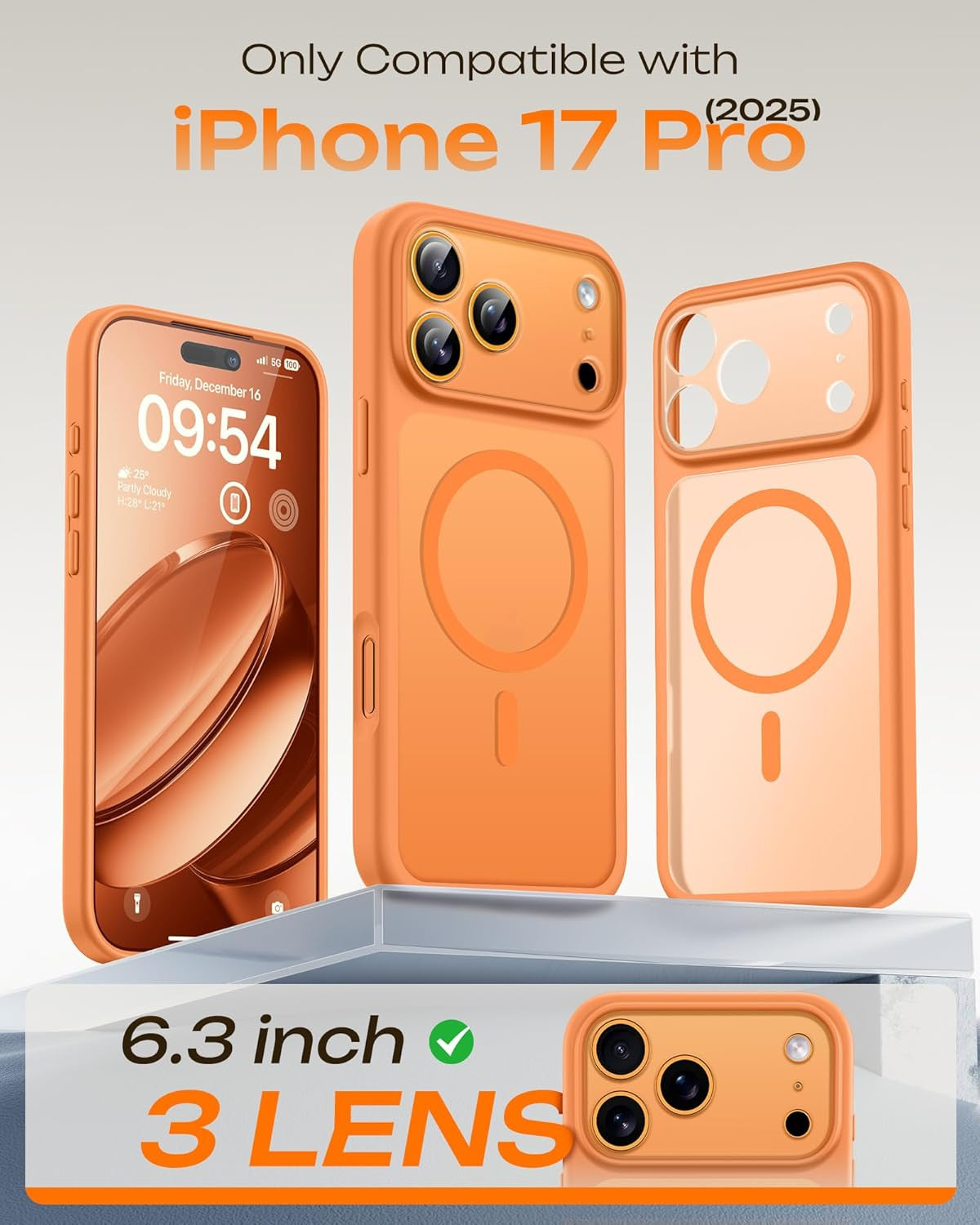 for Iphone 17 Pro Case, Full Camera Protection, Built-In Magnetic Ring, Compatib