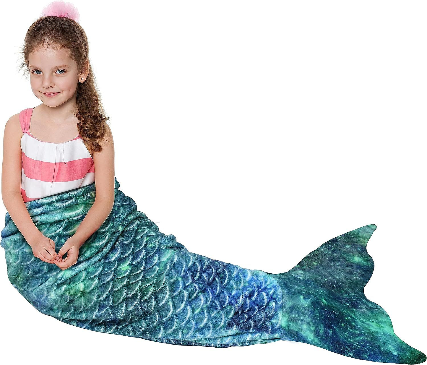 Catalonia Kids Mermaid Tail Blanket, Cozy Sleeping Bag, Aurora Green