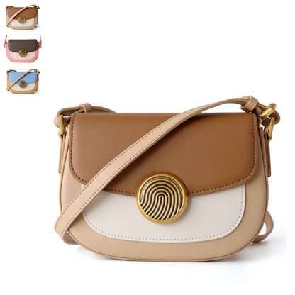Real Leather Colorblock Small Flap Saddle Shoulder Bag Handbag Purse Crossbody