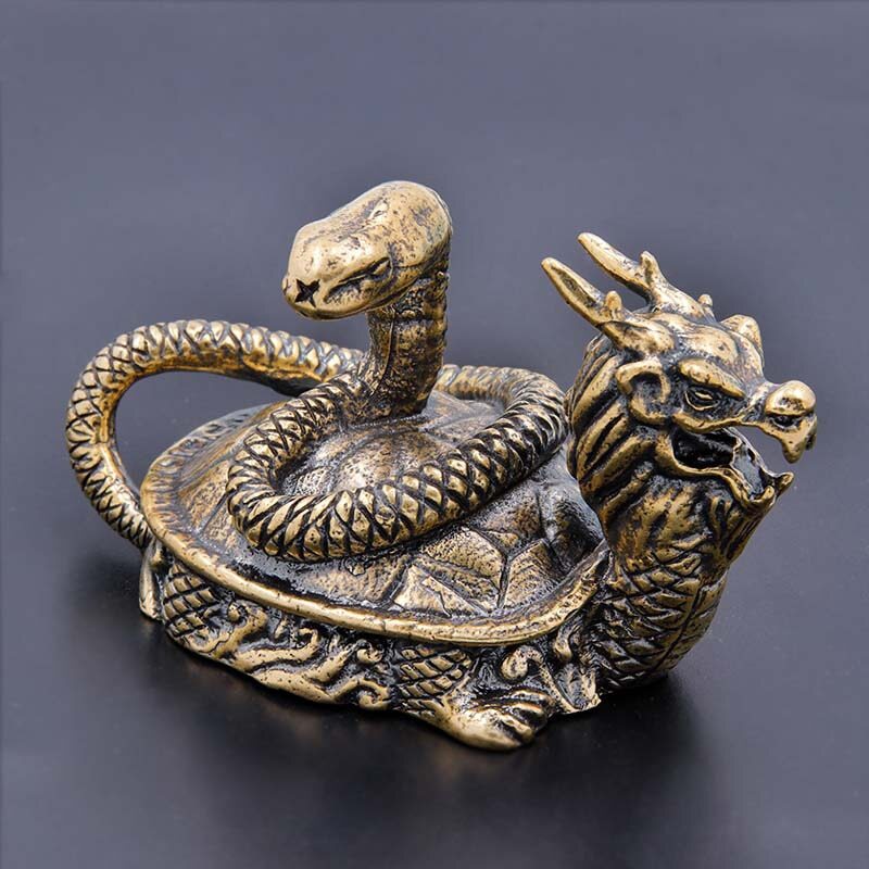 Pure Copper Mythical Beast Dragon Turtle Snake Statue Vintage Animal Figurines