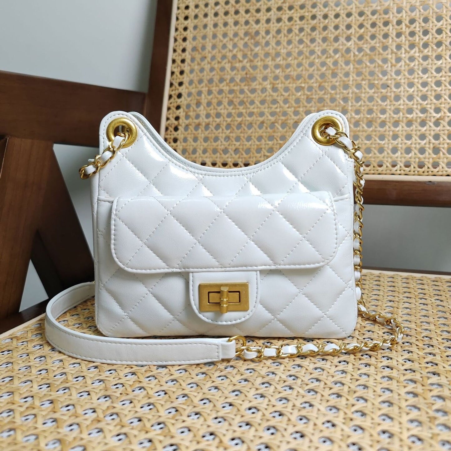 Small Mini Quilted Real Leather Shoulder Bag Hobo Crossbody Clutch Purse Chain
