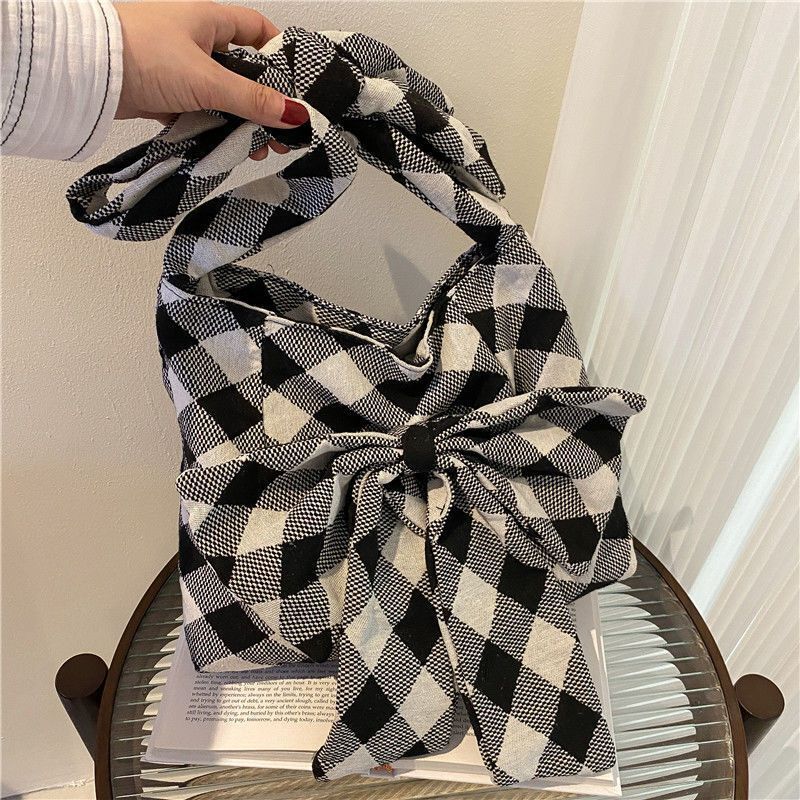 Large Canvas Shoulder Bag Summer Fashion Bow Shopper Bag Adjustable Strap Length