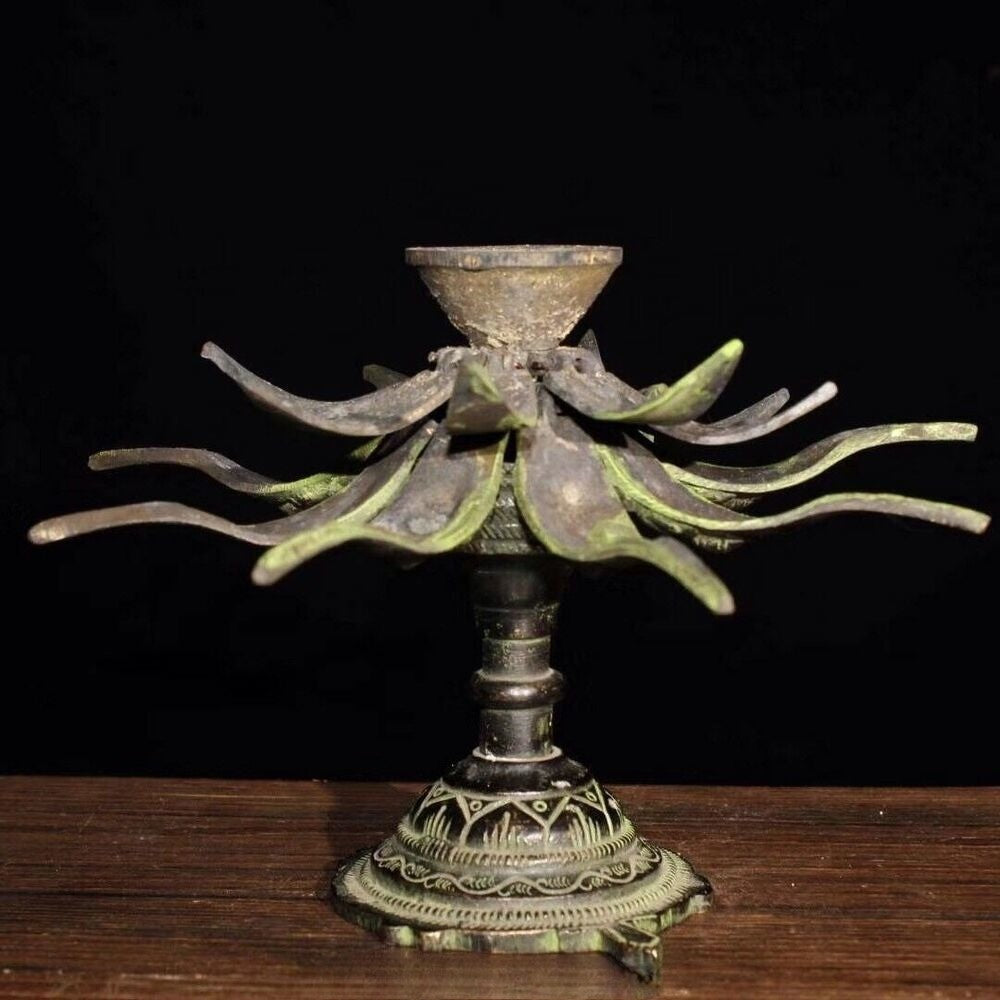 Antique Oil Lamp Buddhism Old Bronze Lotus Lamp Collection