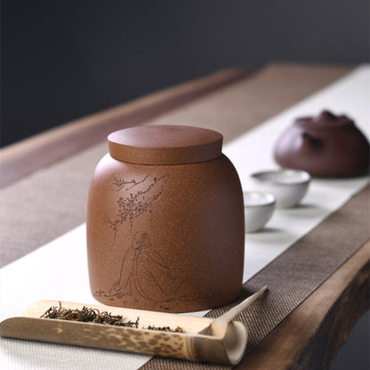 Yixing Zisha Pottery Handmade Old Man Tree Tea Canister Authentic Tea Jar Pot