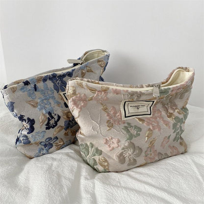 Canvas Flower Print Pattern Travel Storage Bag Toiletries Cosmetic Make Up Bag