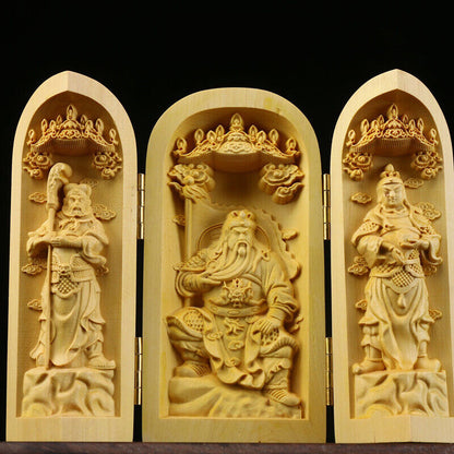Buddha Statue Carved Wooden Sculpture Decor Three Open Box Home Ornaments NEW
