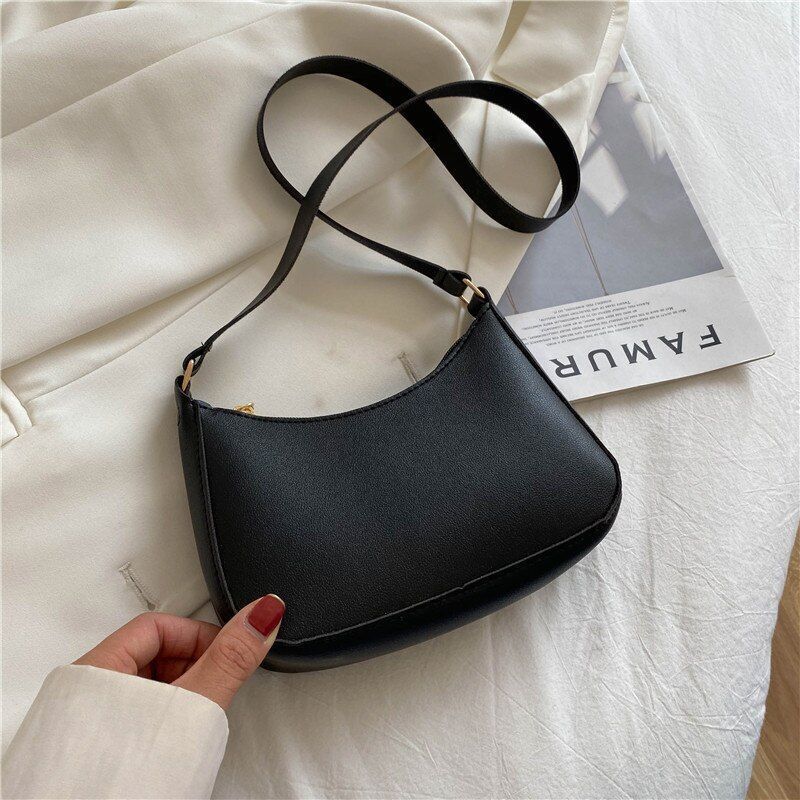 Fashion Handbag Retro Solid Color Leather Shoulder Underarm Bag Casual Handbags