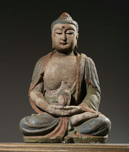 10" Tibet Buddhism Wood Carved Shakyamuni Amitabha Buddha Sakyamuni Statue S05