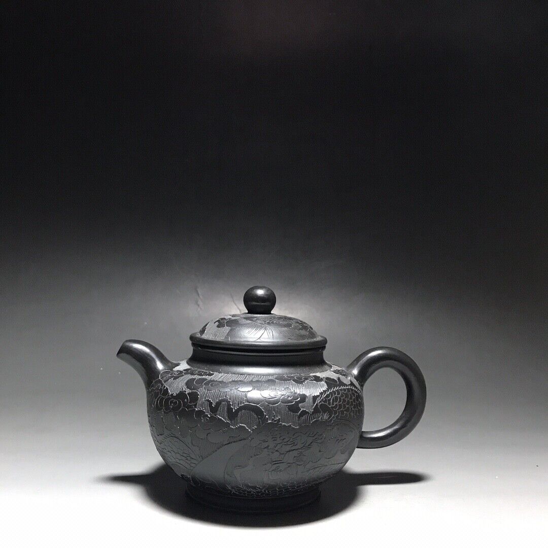 vintage chinese yixing purple clay teapot zisha ceremony carving Collectible art