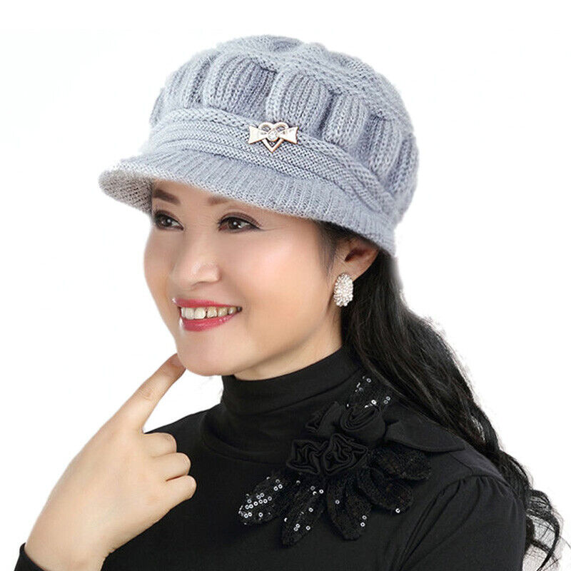 Women Winter Beanie Hats Short Brim Peaked Cap Mother Hats Pumpkin Hat Warm Soft