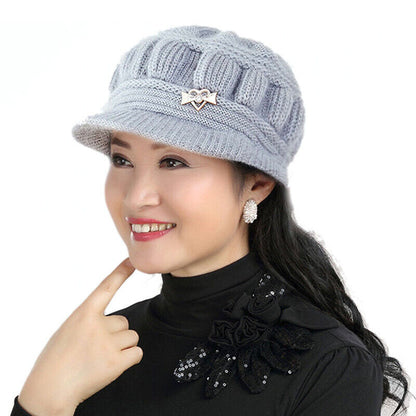 Women Winter Beanie Hats Short Brim Peaked Cap Mother Hats Pumpkin Hat Warm Soft