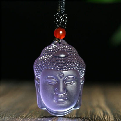 1pc New Natural Crystal Carved Buddha Head Pendant Necklace Amulet SweaterChain