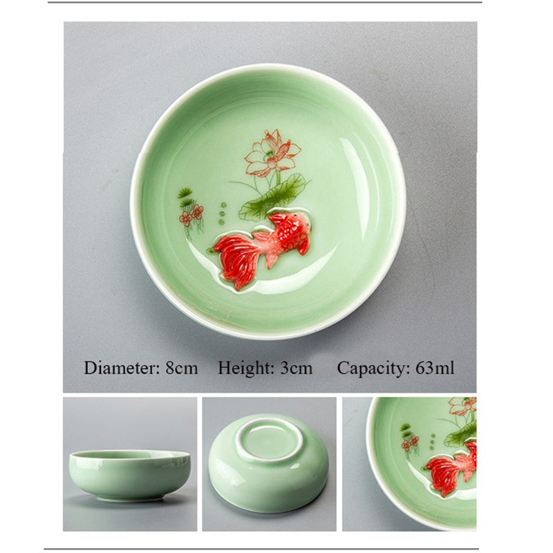 Chinese Tea Cups Porcelain Celadon Fish Teacup Set Loose Leaf Teapot Drinkware