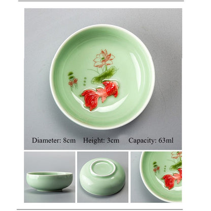 Chinese Tea Cups Porcelain Celadon Fish Teacup Set Loose Leaf Teapot Drinkware