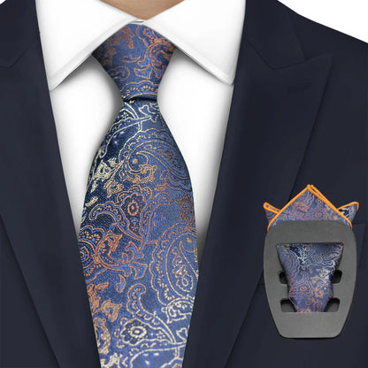Men Necktie 2Pcs Jacquard Woven Paisley Tie Handkerchief Business Party Wear 7cm