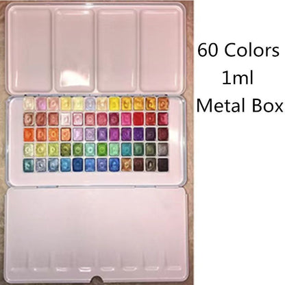 Watercolor Paints 2.3ml 60 Colors Panchromatic Preadolescent Glitter Set Tin Box