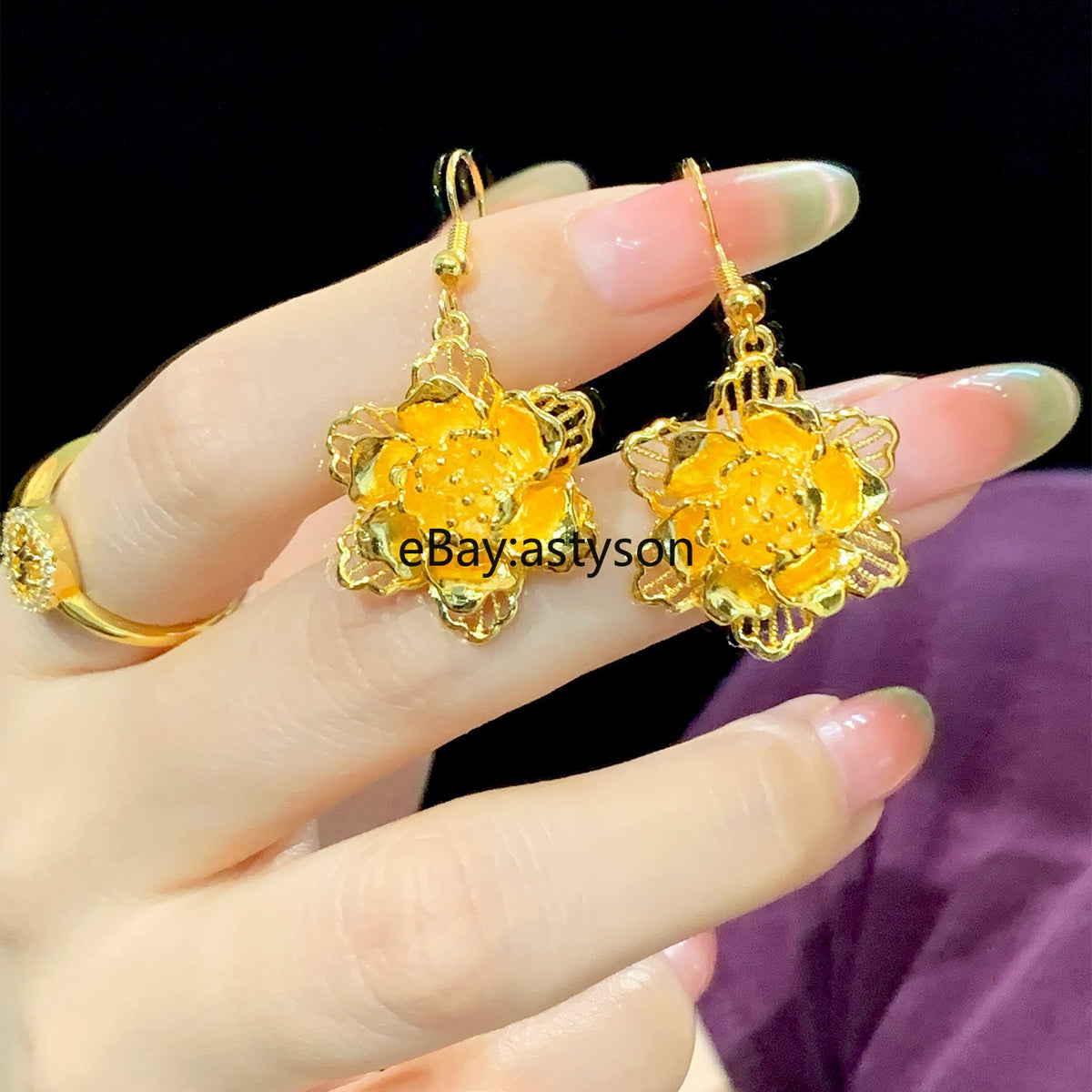 Hollowed out flower 24K Gilding YELLOW GP GOLD Earrings