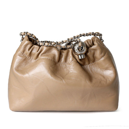 Small Mini Ruched Real Leather Clutch Pouch Purse Shoulder Bag w/ Chain Fashion