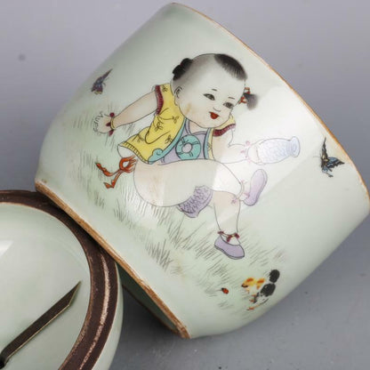 Pastel Baby Play Pattern Tea Pot Antique Craft Porcelain Home Chinese Ornament