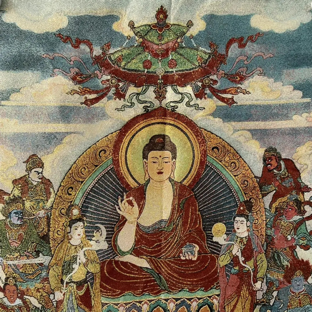 35"Tibetan Buddhism Embroidery Shakyamuni Buddha Buddhist Niche Thangka
