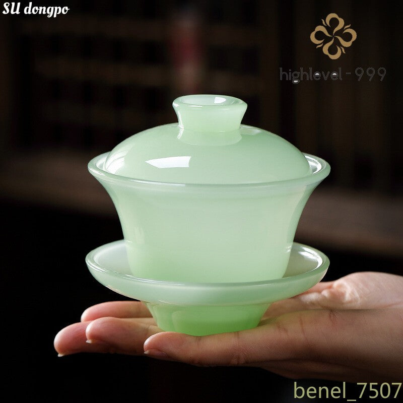 Celadon Porcelain Covered Bowl Tianquan Chinese Gaiwan Tea Cup Large Sancai