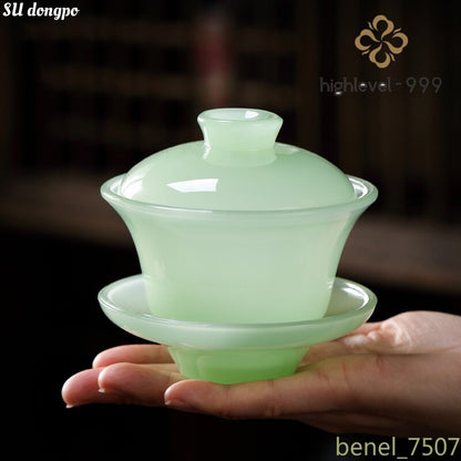 Celadon Porcelain Covered Bowl Tianquan Chinese Gaiwan Tea Cup Large Sancai