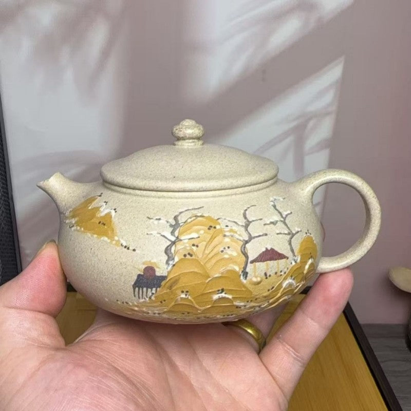 handmade tea pot mountain relief real yixing zisha white duan clay pot marked