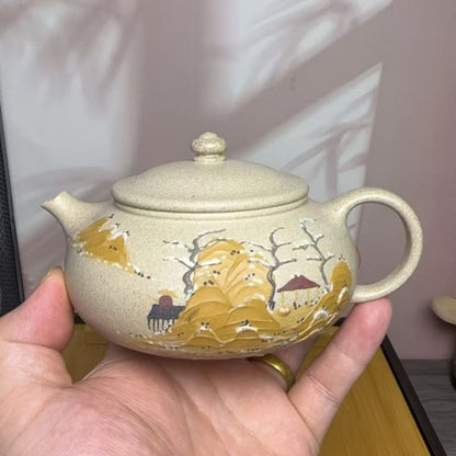 handmade tea pot mountain relief real yixing zisha white duan clay pot marked
