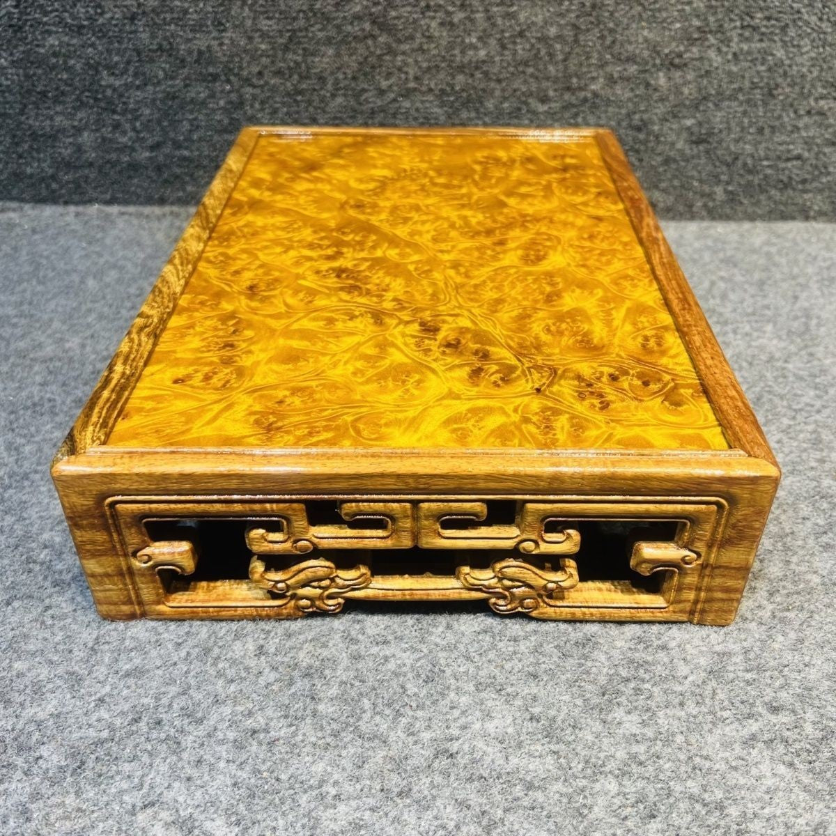 Golden Camphor Burl Wood Carved Base 32×22×7cm Display Stand