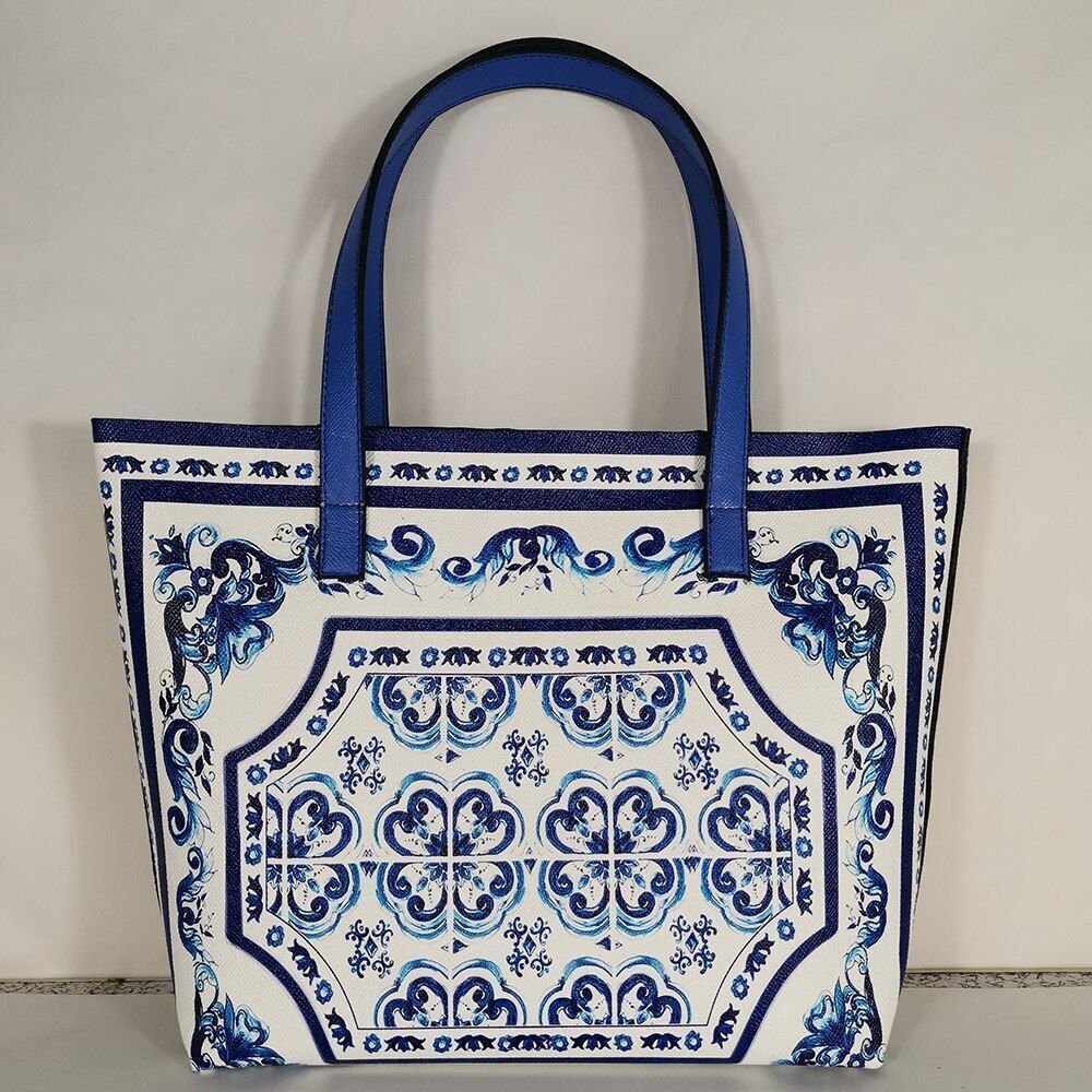 Floral Traveling Shoulder Bag Textured Leather Shopper Large Bag Women Handbags