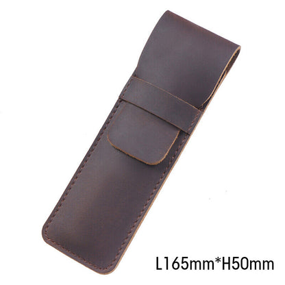 Retro Vintage Handmade Genuine Leather Pencil Bag Fountain Pen Case Pocket Pouch