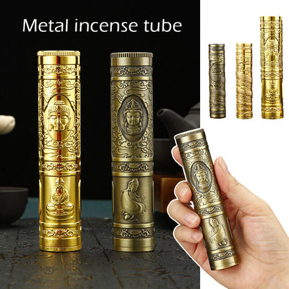 Buddha Metal Incense Storage Box Waterproof Incense Stick Storage Tube Case Gift