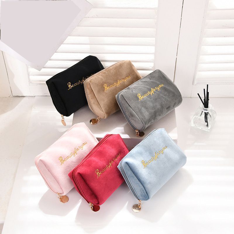 Cosmetic Bag Zipper Velvet Beauty Makeup Bags Travel Girl Brush Storage Toiletry