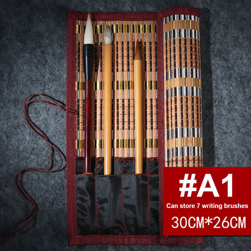 Painting Brushes Holder Storage Bamboo Rolling Bag Calligraphy Pens Case Curtain