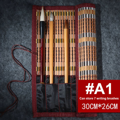 Painting Brushes Holder Storage Bamboo Rolling Bag Calligraphy Pens Case Curtain