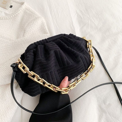Fashion Handbag Thick Chain Crossbody Bag Striped Shoulder Small Purse 22*16*8CM