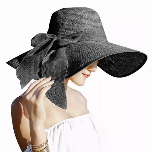 Womens Bowknot Straw Hat Foldable Beach Sun Hat Roll up Summer Caps 12 color