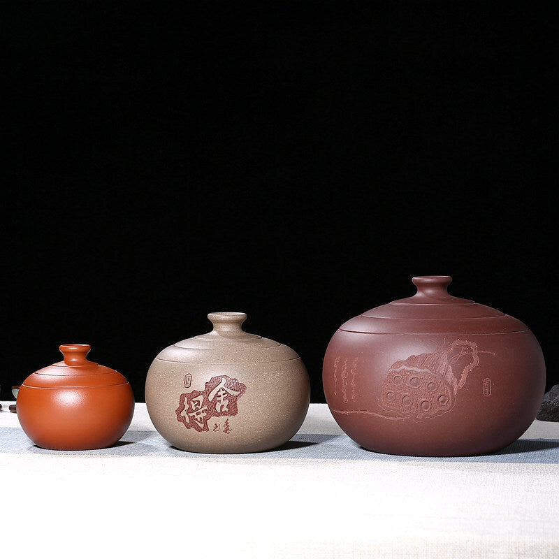 Handmade Tea Canister & Lid Sealed True Yixing Zisha Purple Clay For Loose Tea
