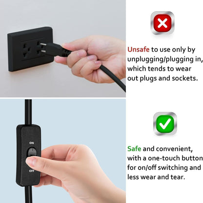 Black Extension Cord with Switch On/Off, 2 Prong Grounded Plug, 6FT Indoor Power