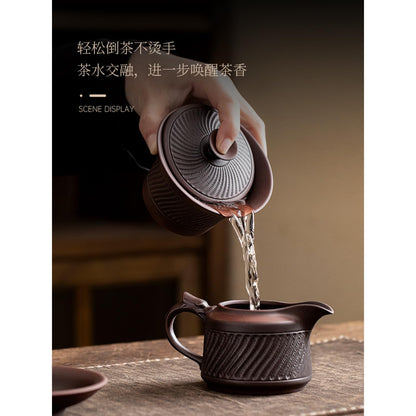 Frosted Purple Ceramic Gaiwan Tea Cup 225ml 7.3oz Chinese Kungfu Tea Set