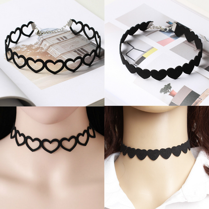 Black Velvet Heart Choker Collar Punk Goth Adjustable Chain Necklace Love Hollow