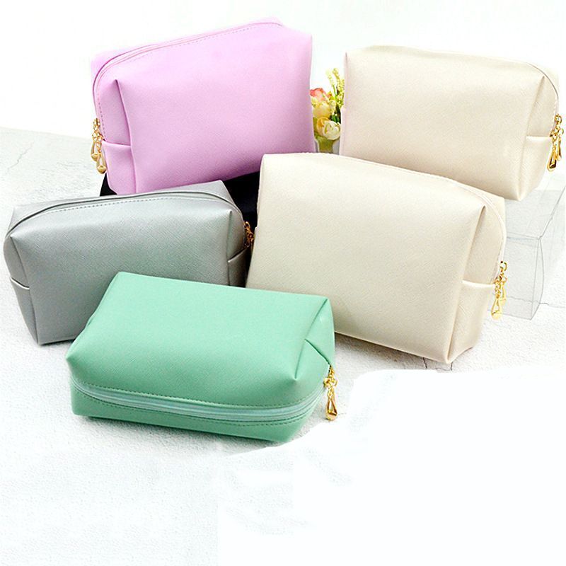Synthetic Leather Zipper Cosmetic Bag Traveling Beauty Case Makeup Bag Organizer